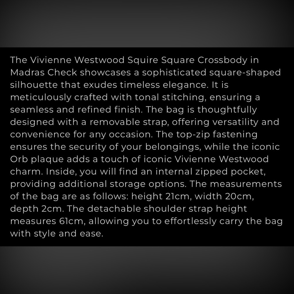 Vivienne Westwood Squire Square Crossbody Madras Tartan Check - Picture 9 of 9